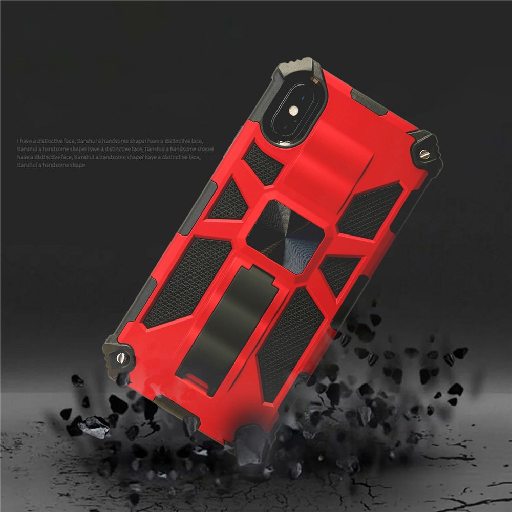 Kickstand Armor Dropproof PC TPU Hybrid Case with Magnetic Metal Sheet for iPhone XS/X 5.8-inch - Red-4