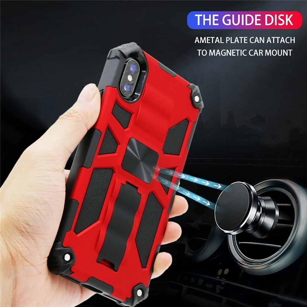 Kickstand Armor Dropproof PC TPU Hybrid Case with Magnetic Metal Sheet for iPhone XS/X 5.8-inch - Red-5