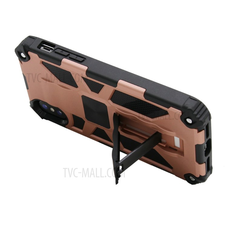 Kickstand Armor Dropproof PC TPU Hybrid Case with Magnetic Metal Sheet for iPhone XS/X 5.8-inch - Rose Gold-3