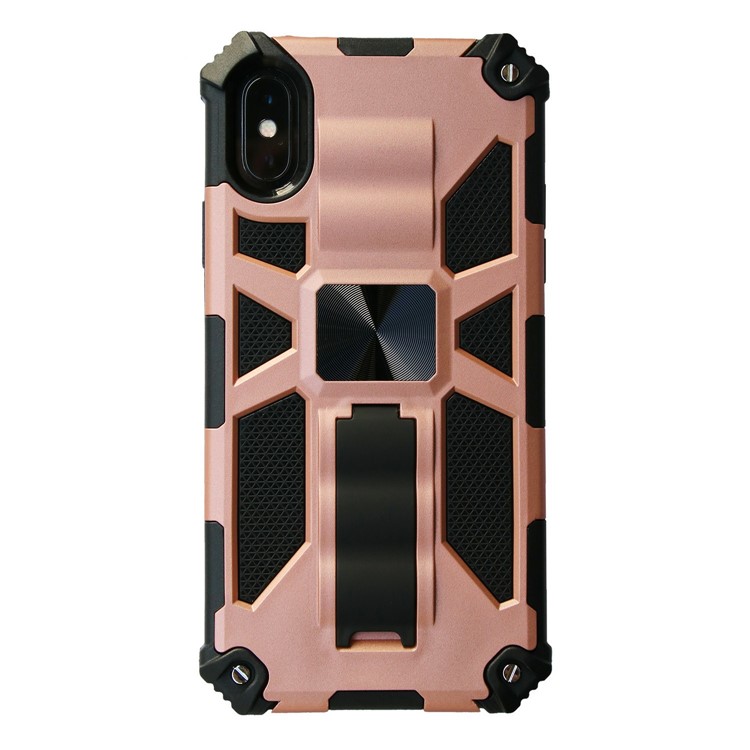 Kickstand Armor Dropproof PC TPU Hybrid Case with Magnetic Metal Sheet for iPhone XS Max 6.5-inch - Rose Gold-1