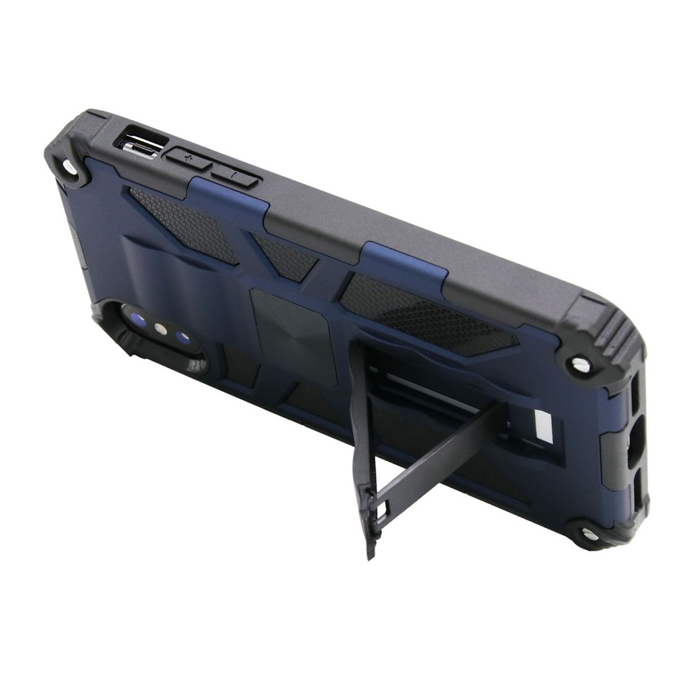 Case Híbrida de TPU de PC de Armadura de Kickstand Con Lámina de Metal Magnético Para Iphone XS Max 6.5 Pulgadas - Azul