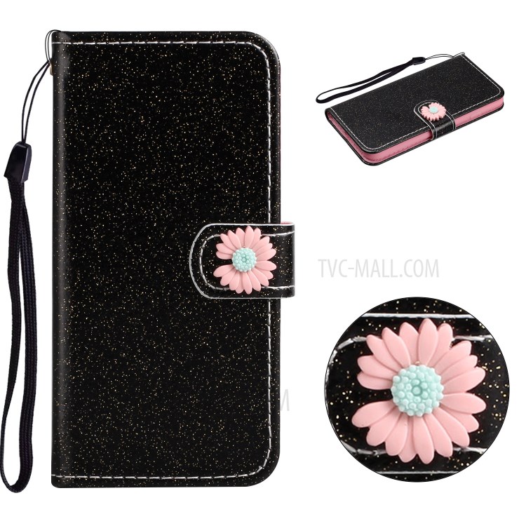 Daisy Decor Sparkling Card Holder Leather Phone Case for Apple iPhone 8 / 7 / SE (2nd Generation) - Black-1