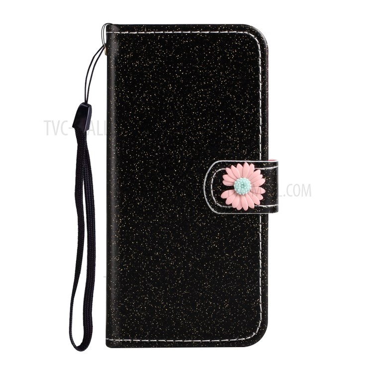 Daisy Decor Sparkling Card Holder Leather Phone Case for Apple iPhone 8 / 7 / SE (2nd Generation) - Black-2