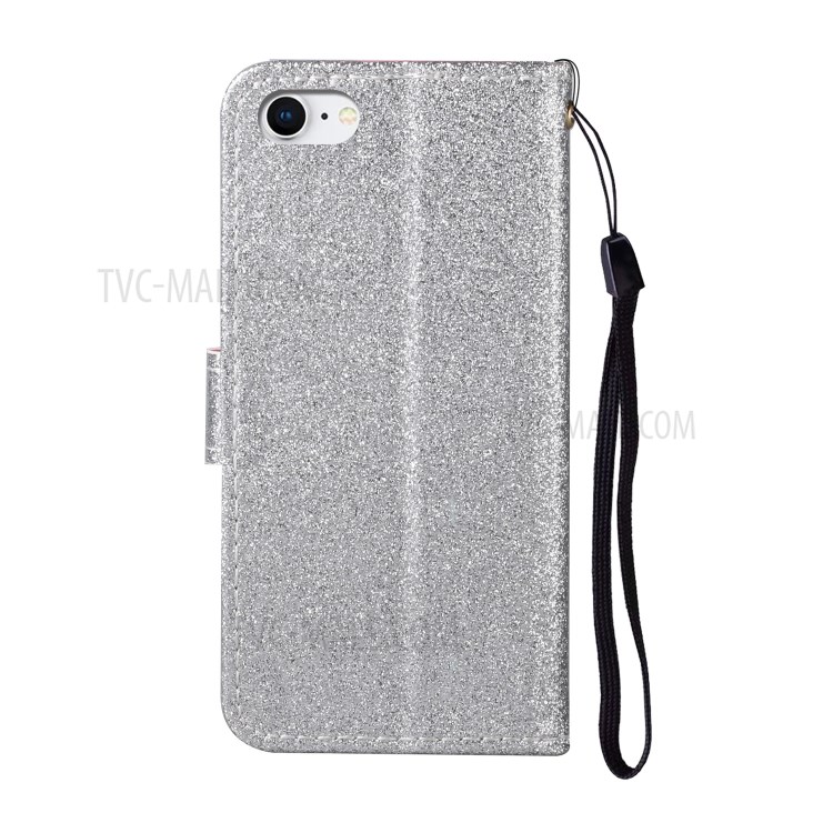 Daisy Decor Sparkling Card Holder Leather Phone Case for Apple iPhone 8 / 7 / SE (2nd Generation) - Silver-3