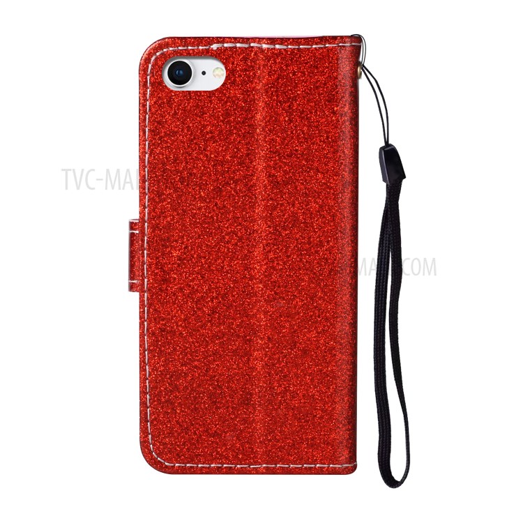 Daisy Decor Sparkling Card Holder Leather Phone Case for Apple iPhone 8 / 7 / SE (2nd Generation) - Red-3