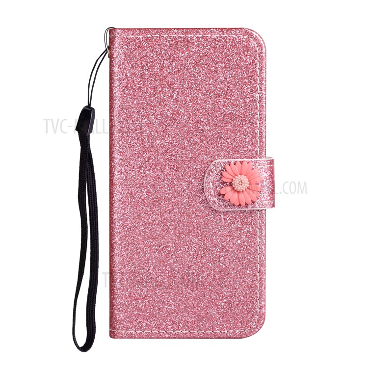 Daisy Decor Sparkling Card Holder Leather Phone Case for Apple iPhone 8 / 7 / SE (2nd Generation) - Pink-2