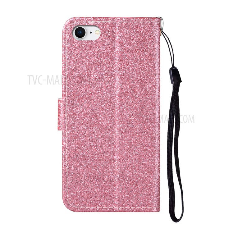 Daisy Decor Sparkling Card Holder Leather Phone Case for Apple iPhone 8 / 7 / SE (2nd Generation) - Pink-3