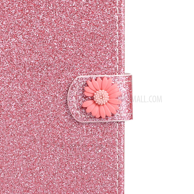 Daisy Decor Sparkling Card Holder Leather Phone Case for Apple iPhone 8 / 7 / SE (2nd Generation) - Pink-4