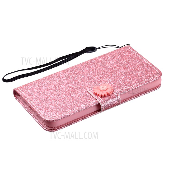 Daisy Decor Sparkling Card Holder Leather Phone Case for Apple iPhone 8 / 7 / SE (2nd Generation) - Pink-5