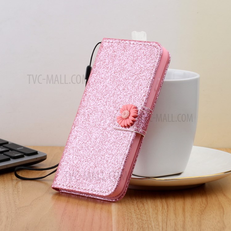 Daisy Decor Sparkling Card Holder Leather Phone Case for Apple iPhone 8 / 7 / SE (2nd Generation) - Pink-6