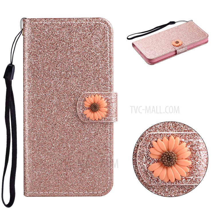 Daisy Decor Sparkling Card Holder Leather Phone Case for Apple iPhone 8 / 7 / SE (2nd Generation) - Gold-1