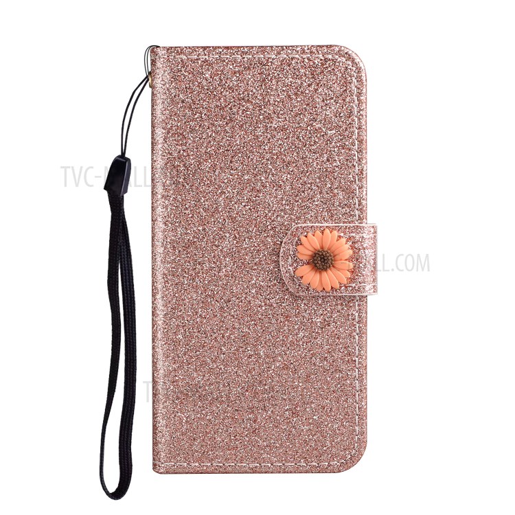Daisy Decor Sparkling Card Holder Leather Phone Case for Apple iPhone 8 / 7 / SE (2nd Generation) - Gold-2