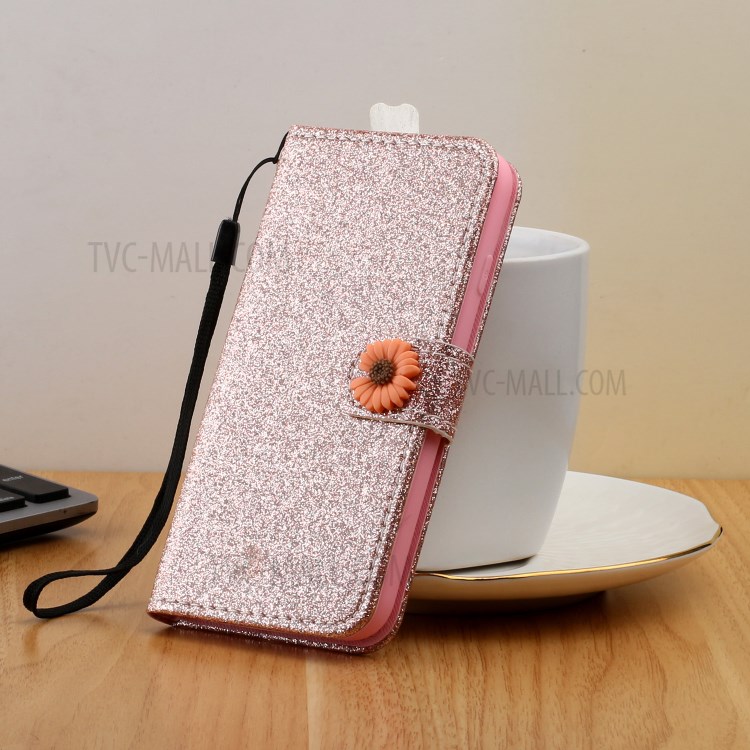 Daisy Decor Sparkling Card Holder Leather Phone Case for Apple iPhone 8 / 7 / SE (2nd Generation) - Gold-6