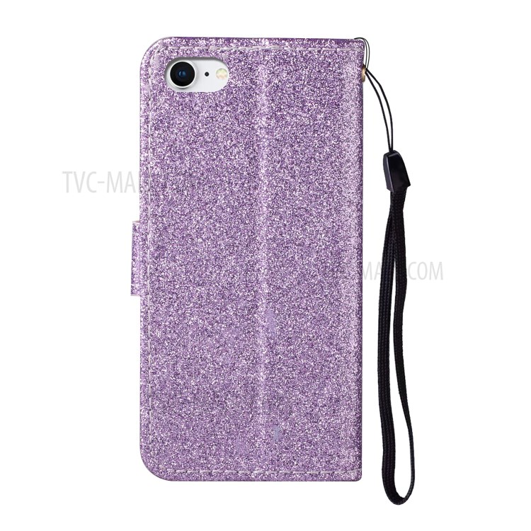 Daisy Decor Sparkling Card Holder Leather Phone Case for Apple iPhone 8 / 7 / SE (2nd Generation) - Purple-3