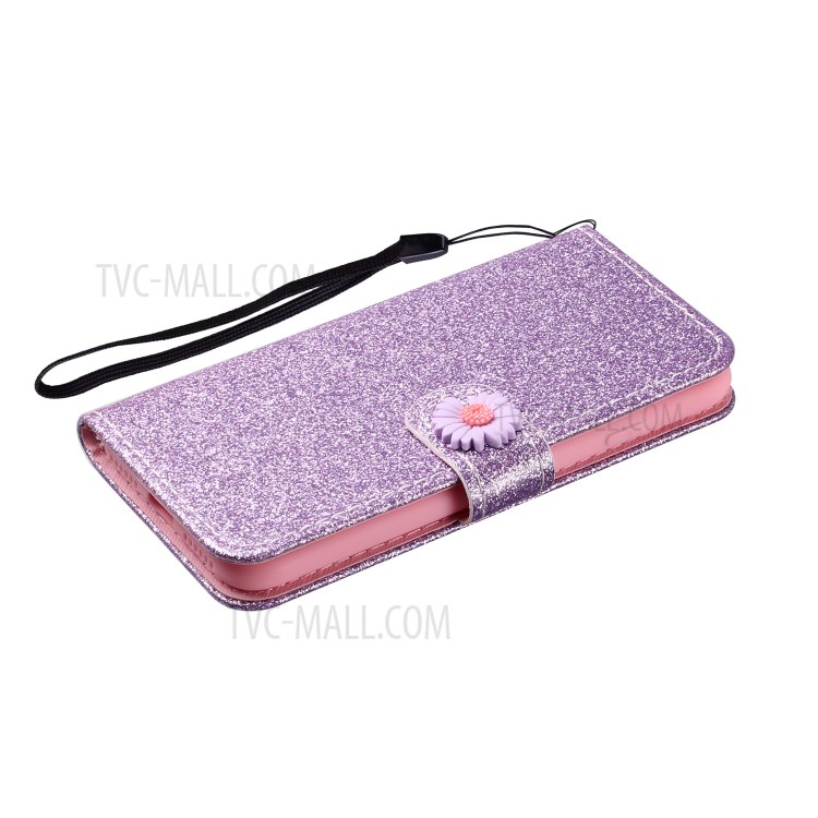 Daisy Decor Sparkling Card Holder Leather Phone Case for Apple iPhone 8 / 7 / SE (2nd Generation) - Purple-5