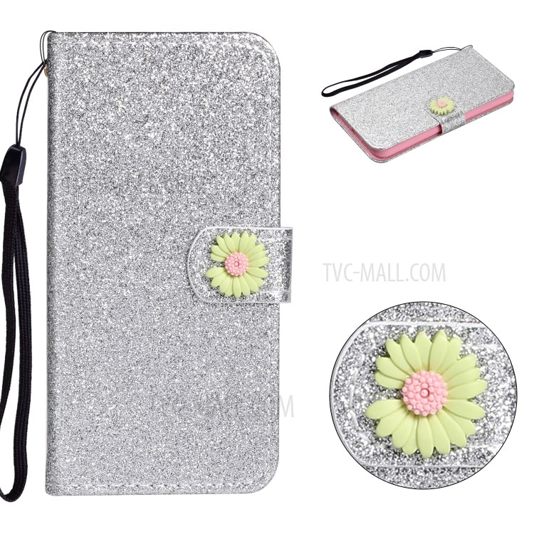 Daisy Decor Sparkling Leather Case Card Holder for Apple iPhone 11 6.1 inch - Silver-1