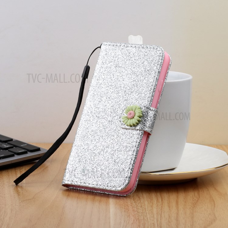 Daisy Decor Sparkling Leather Case Card Holder for Apple iPhone 11 6.1 inch - Silver-6