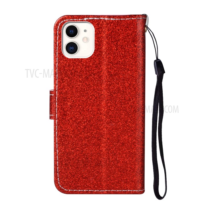 Daisy Decor Sparkling Leather Case Card Holder for Apple iPhone 11 6.1 inch - Red-3