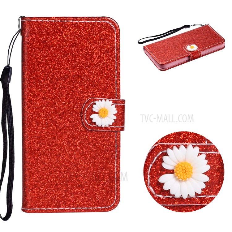 Daisy Decor Sparkling Card Holder Leather Case for Apple iPhone 11 Pro 5.8 inch - Red-1