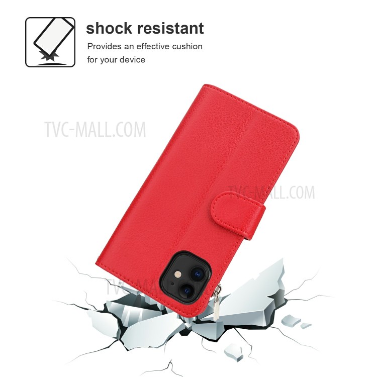 Microfiber Leather Zipper Pocket Wallet Case for Apple iPhone 11 6.1 inch - Red-4