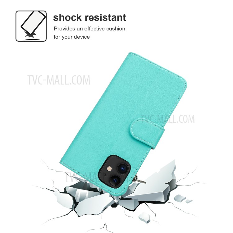 Microfiber Leather Zipper Pocket Wallet Case for Apple iPhone 11 6.1 inch - Green-4