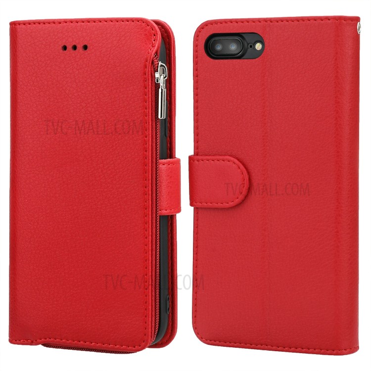 Microfiber Leather Zipper Wallet Case for Apple iPhone 7/8/SE (2nd Generation) - Red-1