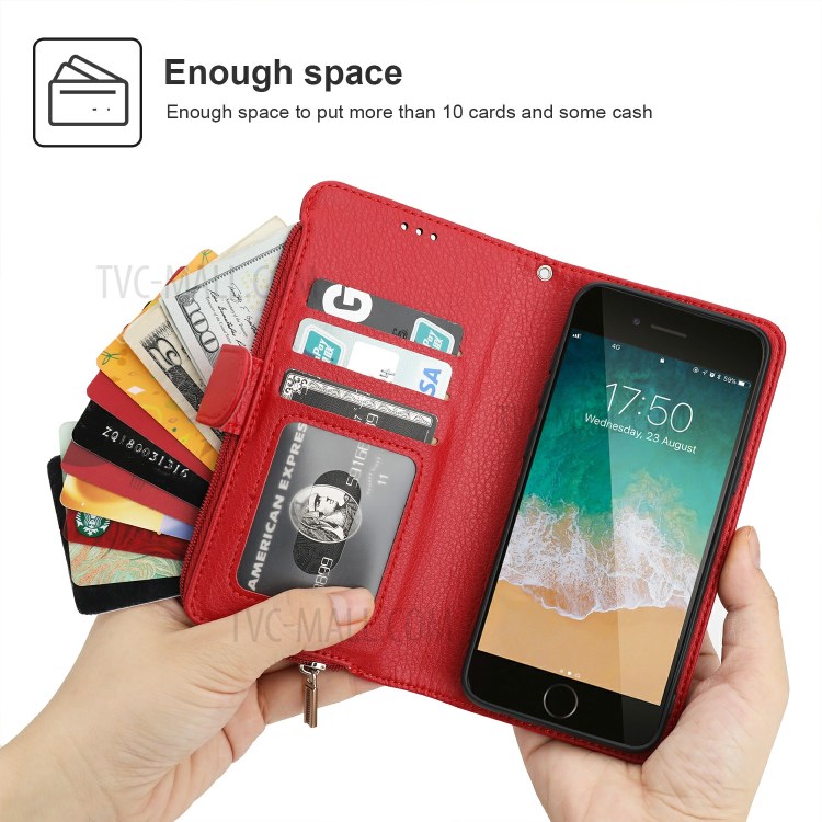 Microfiber Leather Zipper Wallet Case for Apple iPhone 7/8/SE (2nd Generation) - Red-2
