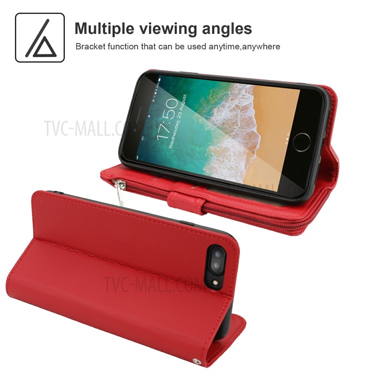 Microfiber Leather Zipper Wallet Case for Apple iPhone 7/8/SE (2nd Generation) - Red-3