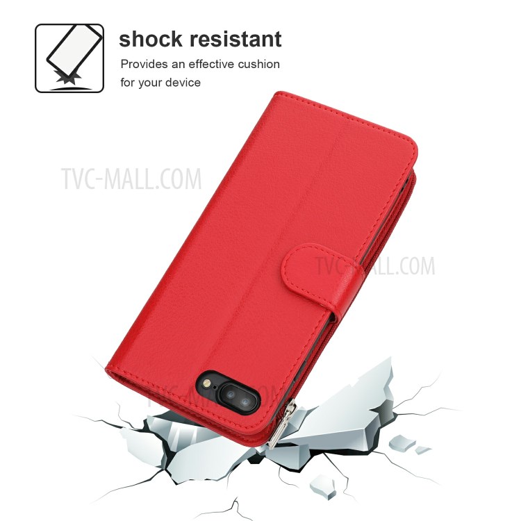 Microfiber Leather Zipper Wallet Case for Apple iPhone 7/8/SE (2nd Generation) - Red-4