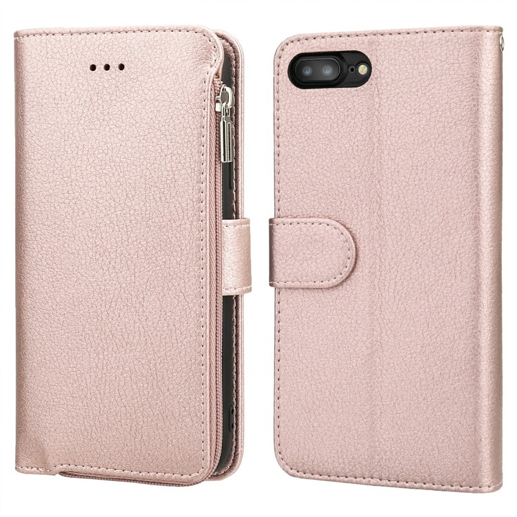 Microfiber Leather Zipper Wallet Case for Apple iPhone 7/8/SE (2nd Generation) - Rose Gold-1