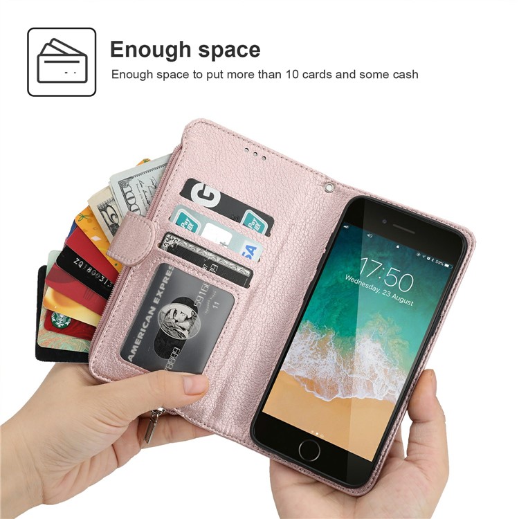 Microfiber Leather Zipper Wallet Case for Apple iPhone 7/8/SE (2nd Generation) - Rose Gold-2
