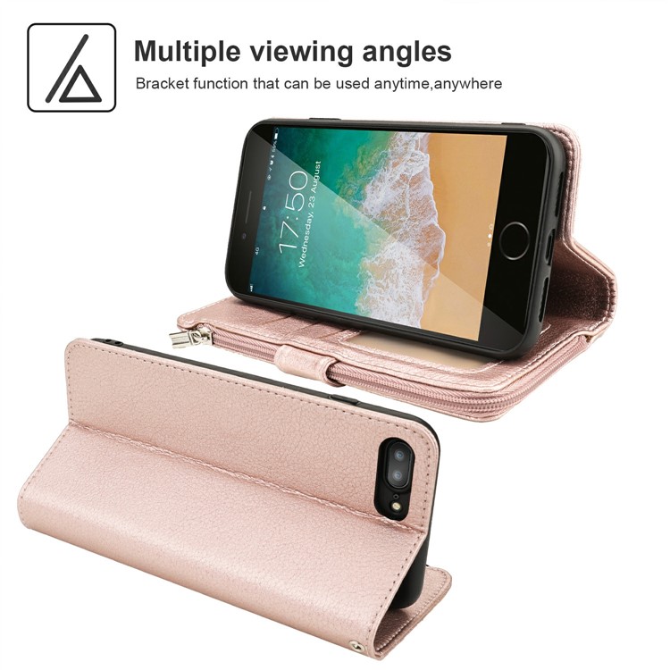 Microfiber Leather Zipper Wallet Case for Apple iPhone 7/8/SE (2nd Generation) - Rose Gold-3