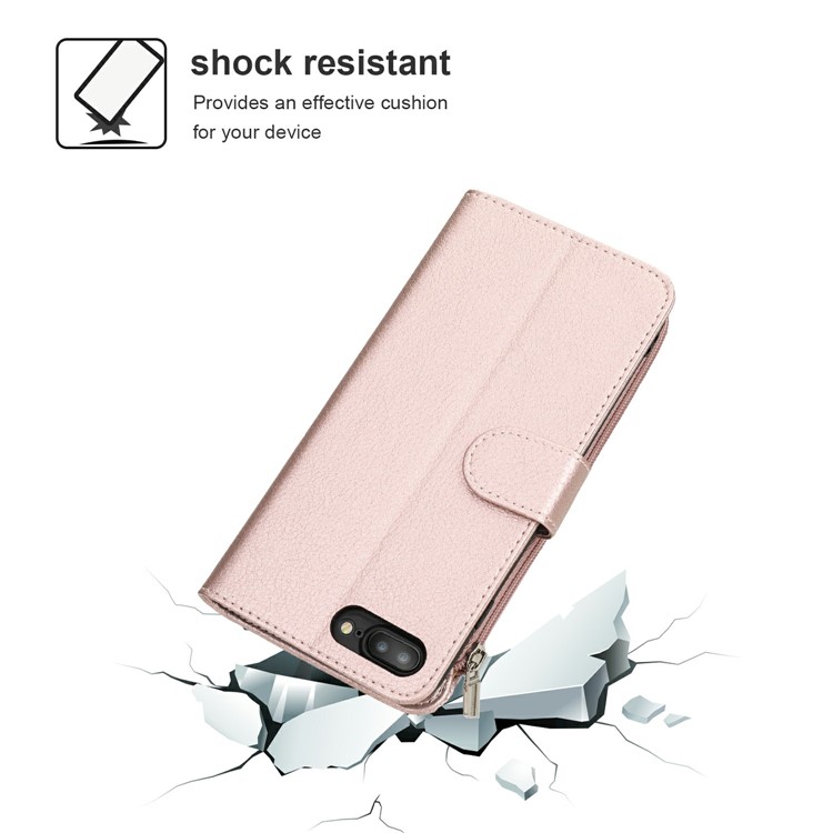 Microfiber Leather Zipper Wallet Case for Apple iPhone 7/8/SE (2nd Generation) - Rose Gold-4