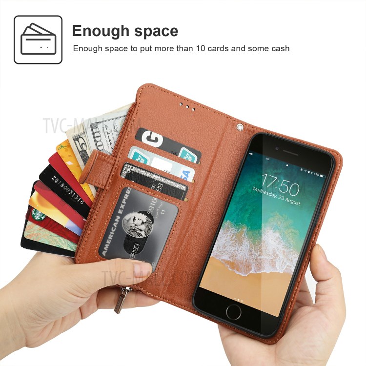 Microfiber Leather Zipper Wallet Case for Apple iPhone 7/8/SE (2nd Generation) - Brown-2