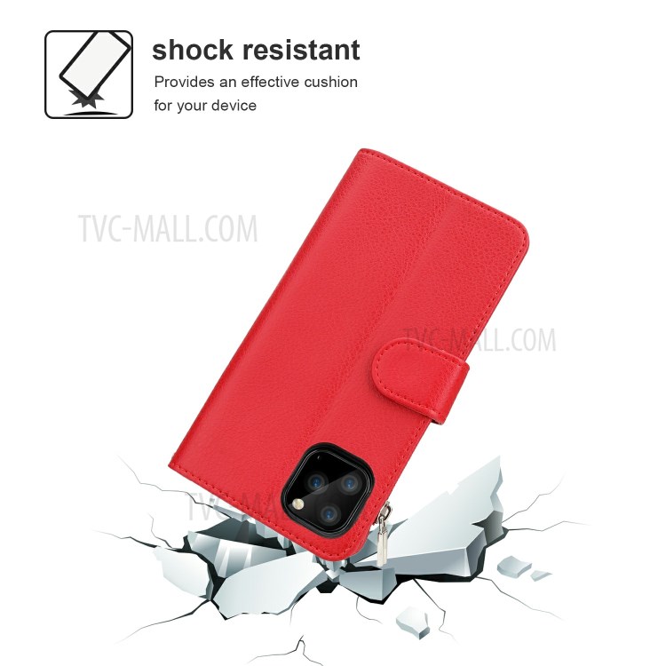 Microfiber Leather Case Zipper Pocket Wallet Cover for Apple iPhone 11 Pro Max 6.5 inch - Red-4