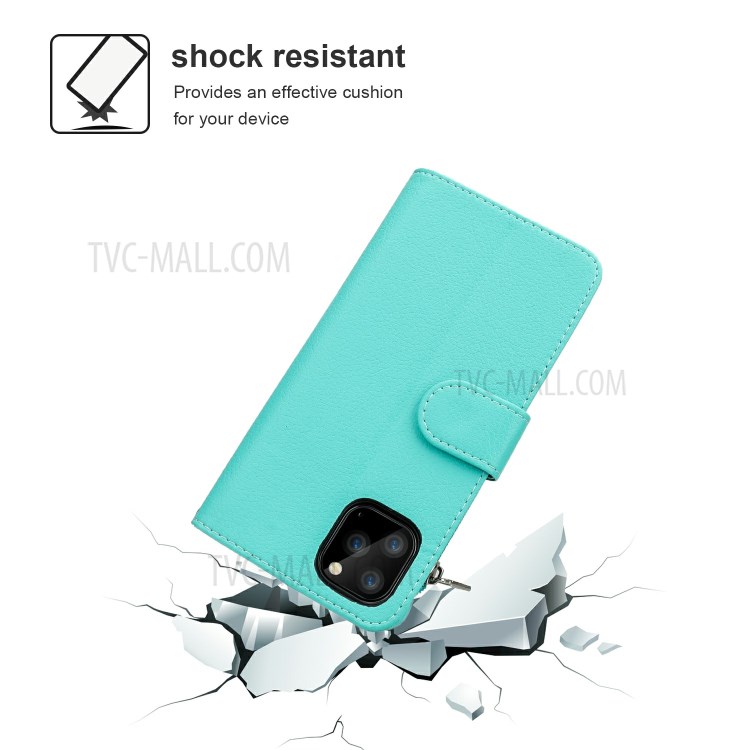 Microfiber Leather Case Zipper Pocket Wallet Cover for Apple iPhone 11 Pro Max 6.5 inch - Green-4