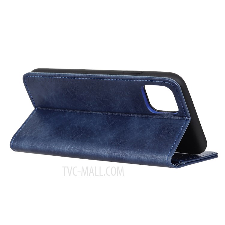 Casca de Telefone de Couro de Textura Maluca e Absorvida Automaticamente, Para Iphone 12 Mini - Azul-3