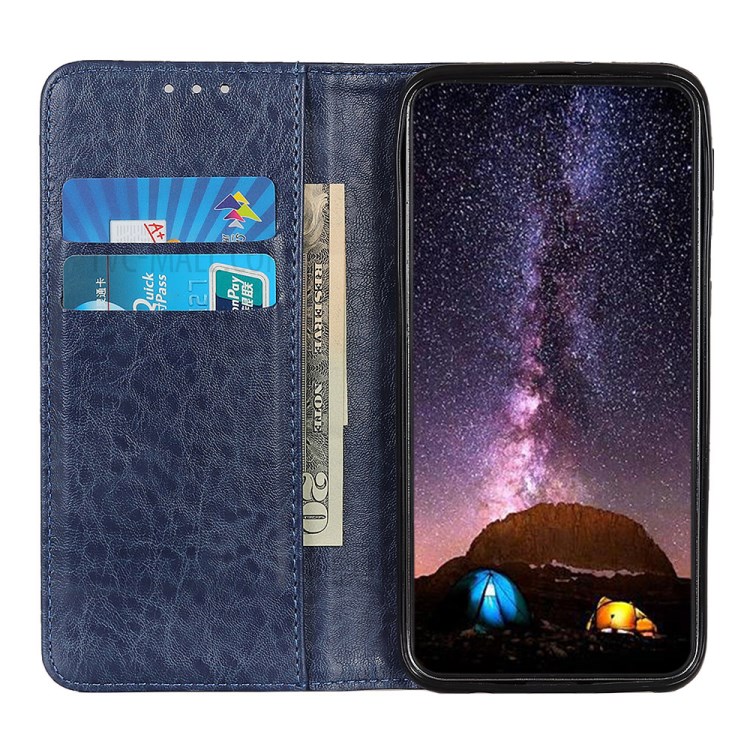 Casca de Telefone de Couro de Textura Maluca e Absorvida Automaticamente, Para Iphone 12 Mini - Azul-8