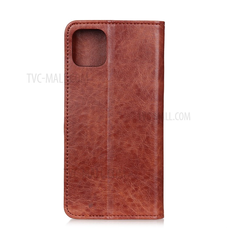 Auto-absorbed Crazy Horse Texture Split Leather Wallet Phone Case for iPhone 12 5.4inch - Brown-2