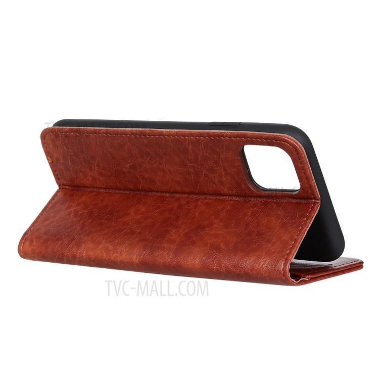 Auto-absorbed Crazy Horse Texture Split Leather Wallet Phone Case for iPhone 12 5.4inch - Brown-3