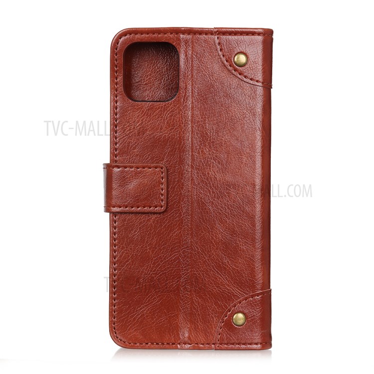 Estojo Protetor Nappa Textura PU Carteira De Couro Para O Iphone 12 - Castanho-2