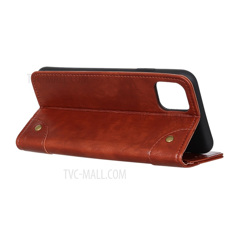 Estojo Protetor Nappa Textura PU Carteira De Couro Para O Iphone 12 - Castanho-3