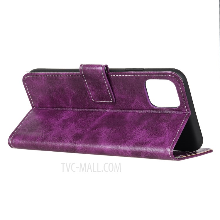 Crazy Horse Texture Wallet Stand Leather Phone Cover for iPhone 12 Pro Max 6.7 inch - Purple-3