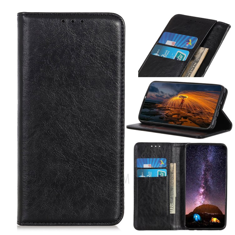 Auto-absorbed Crazy Horse Texture Split Leather Wallet Phone Case for iPhone 12 6.7-inch - Black-1