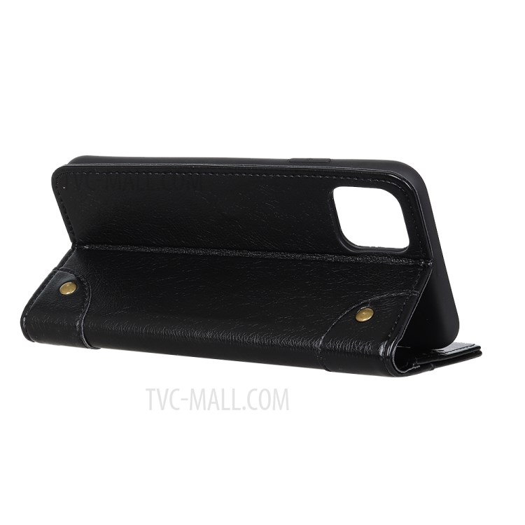 Nappa Texture Brass Button Leather Wallet Case for iPhone 12 5.4 inch - Black-11