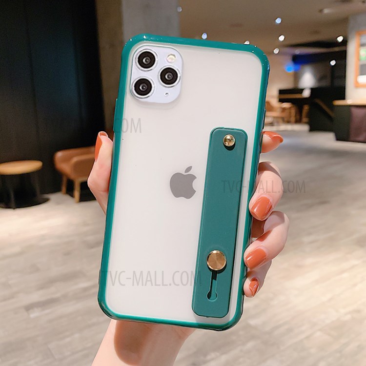 Matte Hand Strap Kickstand TPU + PC Phone Case for iPhone 11 Pro 5.8 inch - Dark Green-1