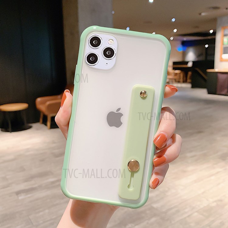 Matte Hand Strap Kickstand TPU + PC Phone Case for iPhone 11 Pro 5.8 inch - Light Green-1
