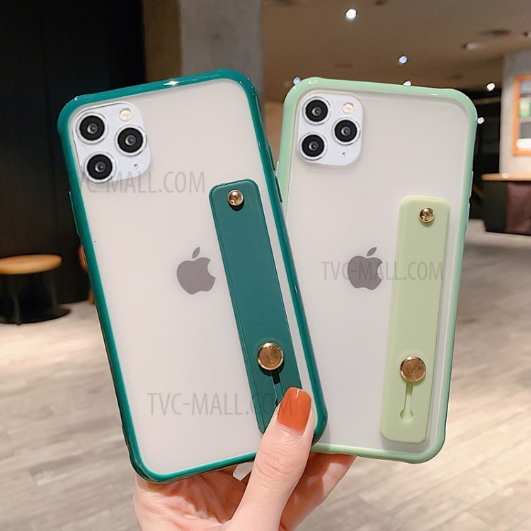 Matte Hand Strap Kickstand TPU + PC Hybrid Phone Case for iPhone 11 Pro Max 6.5 inch - Dark Green-2