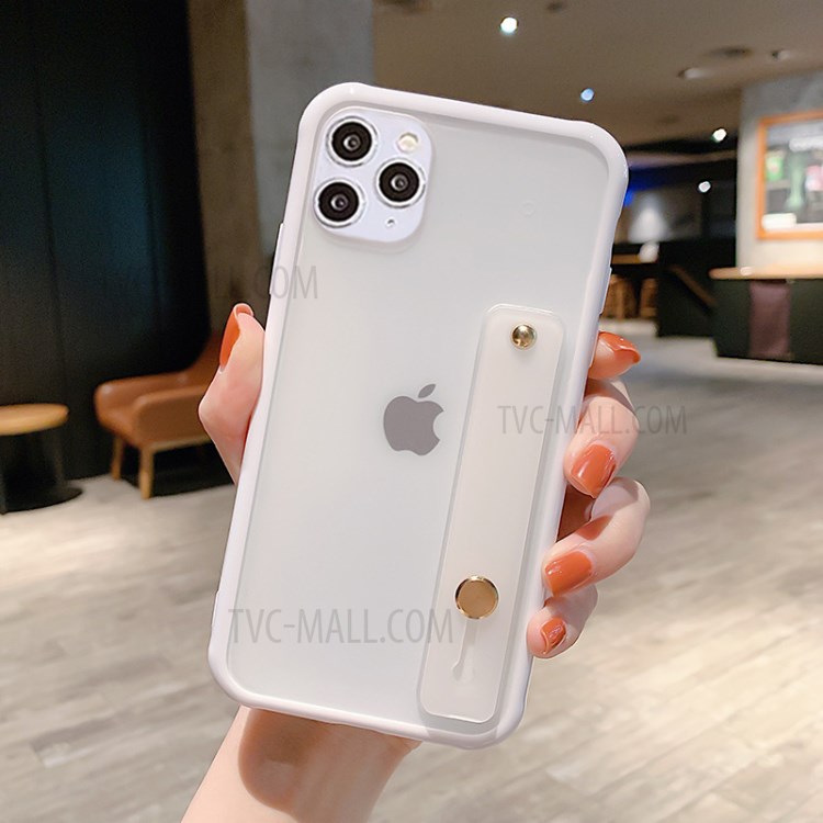 Matte Hand Strap Kickstand TPU + PC Hybrid Phone Case for iPhone 11 Pro Max 6.5 inch - White-1