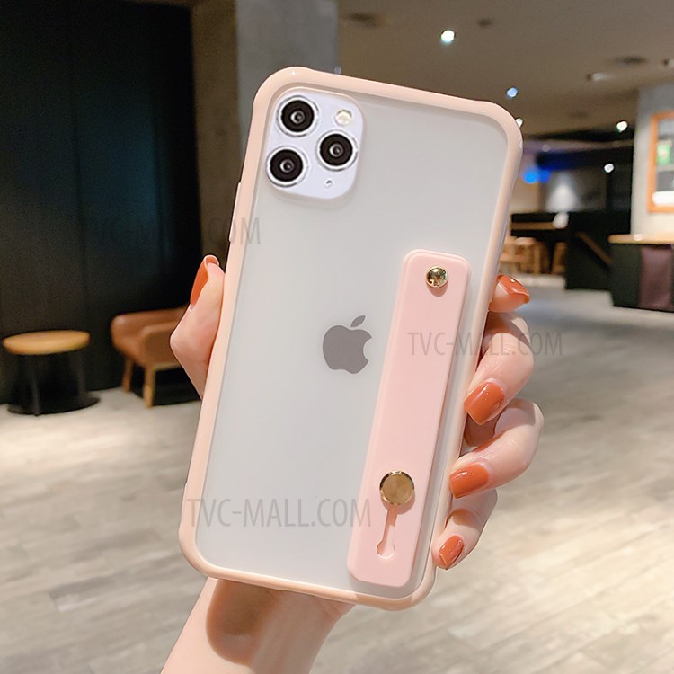 Matte Hand Strap Kickstand TPU + PC Hybrid Phone Case for iPhone 11 Pro Max 6.5 inch - Pink-1